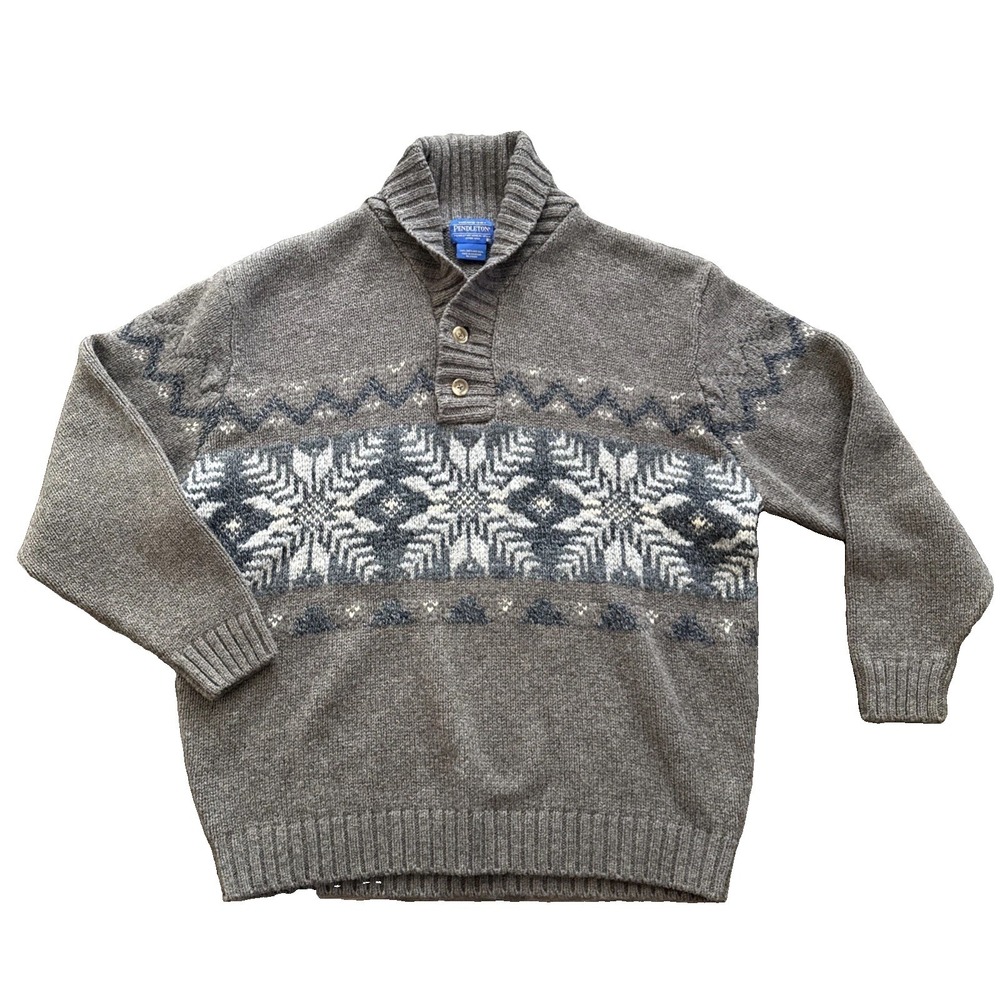 Pendleton Sweater Mens XXL Brown Shetland Wool Shawl Collar Fair Isle Pullover